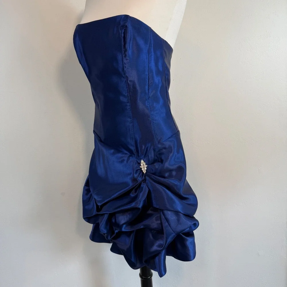 Jessica McClintock Gunne Sax Blue Satin Mini‎ Dress Vintage Y2K Bubble Hem Prom